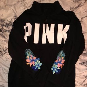 VS PINK quarter zip with embroidered flowers